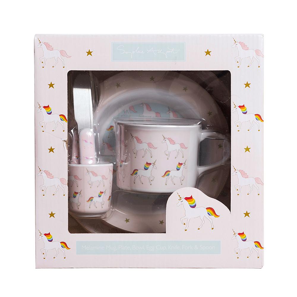 Childrens Melamine Breakfast Set - Unicorn - Zebra Blush