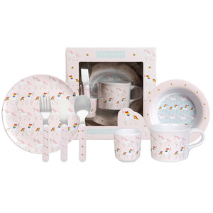 Childrens Melamine Breakfast Set - Unicorn - Zebra Blush