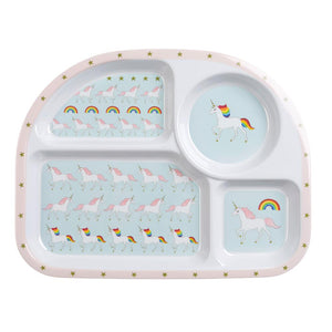 Childrens Melamine Divider Plate - Unicorn - Zebra Blush