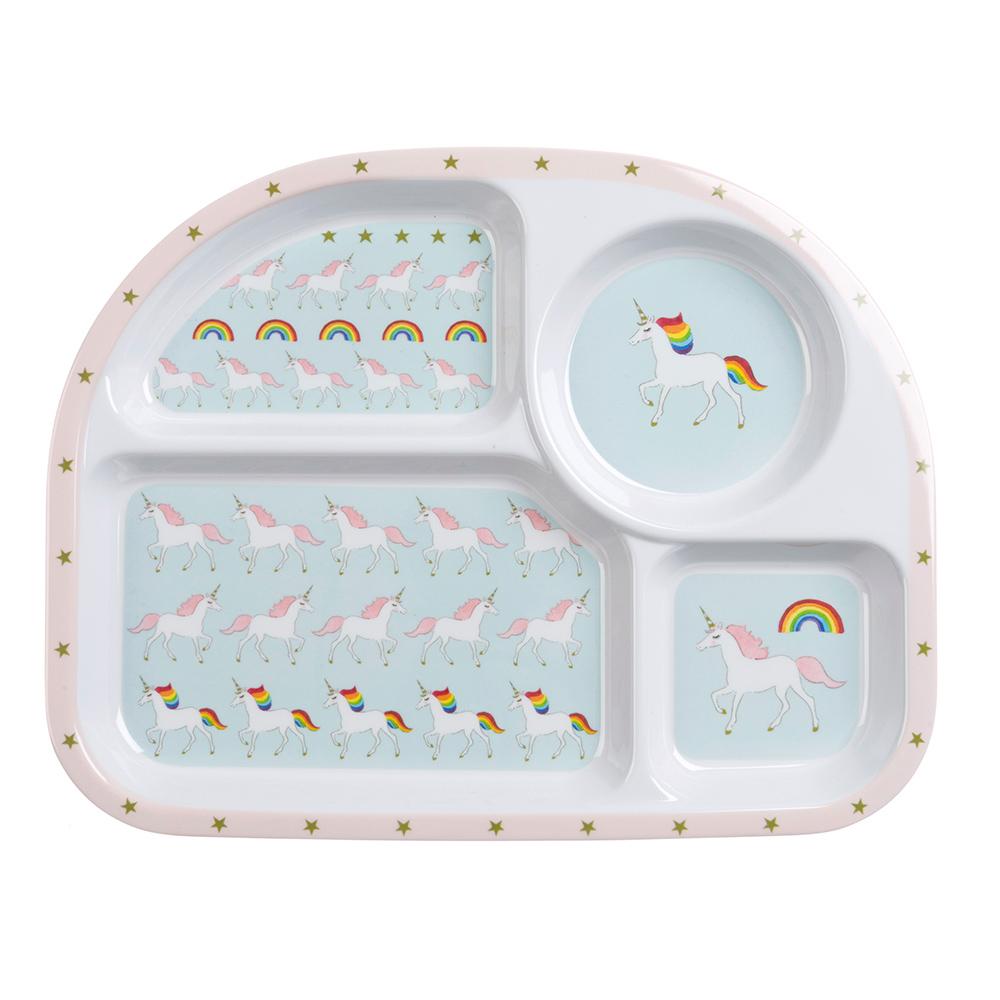 Childrens Melamine Divider Plate - Unicorn - Zebra Blush
