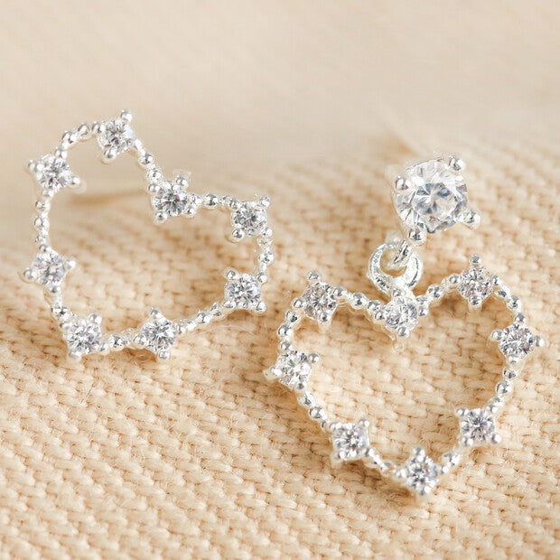 Mismatched Heart Crystal Earrings