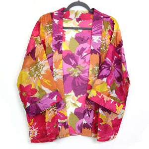 BRIGHT PINK MIX ABSTRACT FLORAL PRINT KIMONO