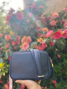 Cross Body Bag, Navy Single Zip - Zebra Blush