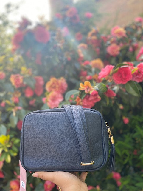 Cross Body Bag, Navy Single Zip - Zebra Blush