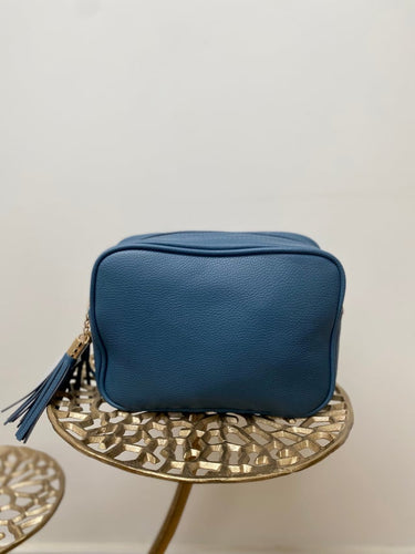 Cross Bag, Denim Blue Double Zip - Zebra Blush