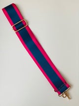 Navy with Fuscia Border Bag Strap - Zebra Blush