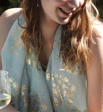 Load image into Gallery viewer, GOLD COW PARSLEY FOIL ON DUCK EGG WASHED POLYESTER SCARF - Zebra Blush
