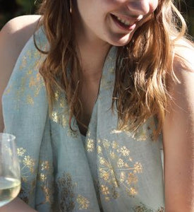 GOLD COW PARSLEY FOIL ON DUCK EGG WASHED POLYESTER SCARF - Zebra Blush