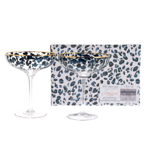 Frida Set of 2 Leopard Print Cocktail Glasses - Zebra Blush