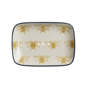 Stoneware Soap Dish - Bees - Zebra Blush