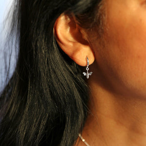Tiny Bee Huggie Hoop Earrings in Silver