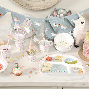 Childrens Melamine Breakfast Set - Unicorn - Zebra Blush