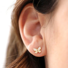 Load image into Gallery viewer, White Enamel Gold Butterfly Earrings
