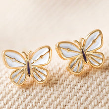 Load image into Gallery viewer, White Enamel Gold Butterfly Earrings

